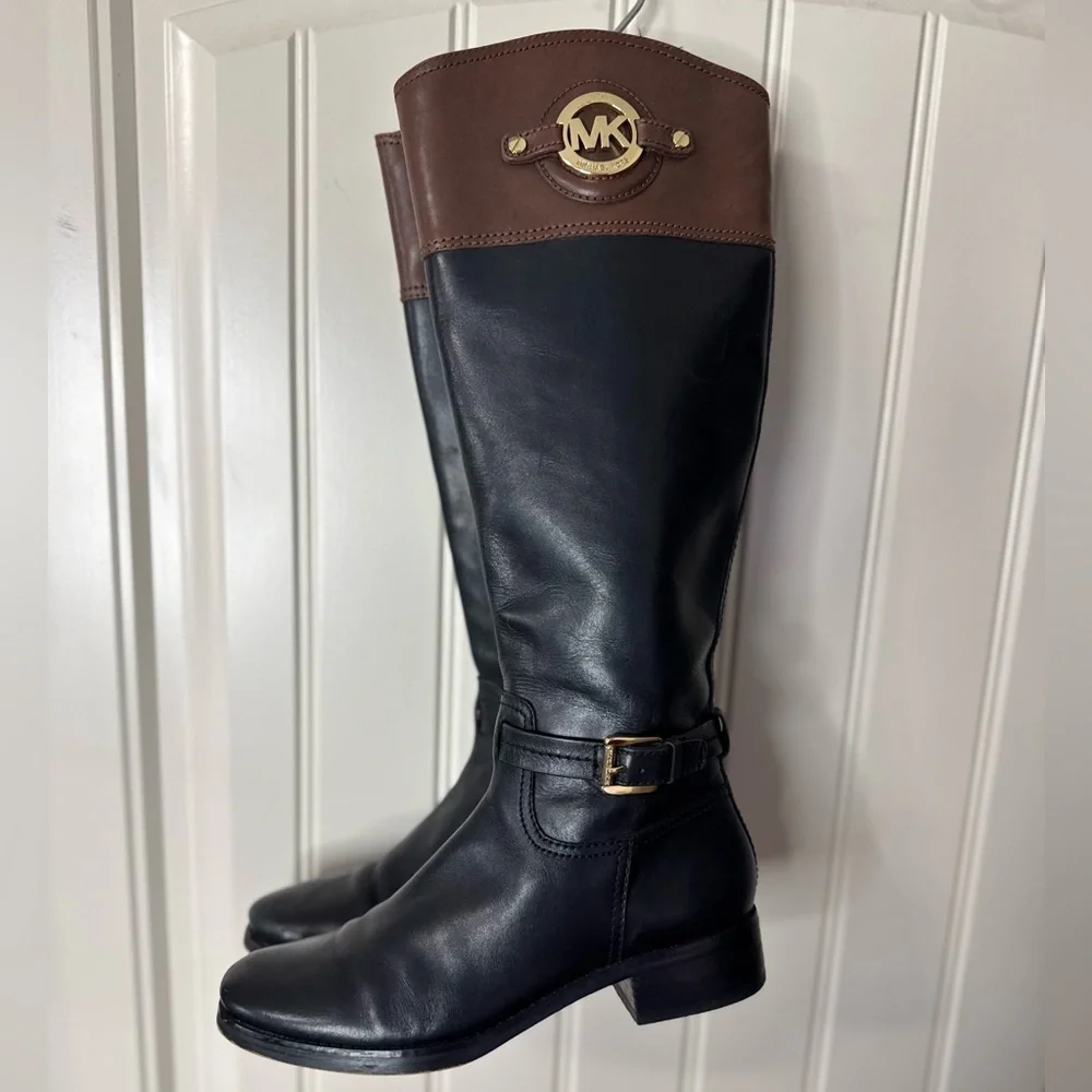 MICHAEL KORS 🌟 STOCKARD Knee-High Riding Boots (Women’s Size 7) Blk/Brown/Gold